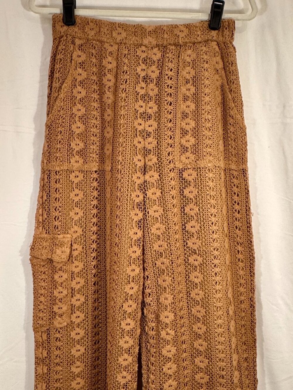 Anthropologie Crochet Wide Leg Crop Pants Women's Small Lined Boho Tan Soft